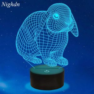 Night Lights Hare 3D Rabbit Lamp Bunny Night Light For Kids 16 Färg Byt med fjärrkontroll Julsemesterpresenter för pojkar Girls YQ231204