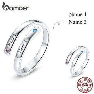 Bröllopsringar 925 Sterling Silver Letters Custom Made Open Ring Charm Custom Made Gift For Women Jewelry DIY Making 14 Characters Endast 231204