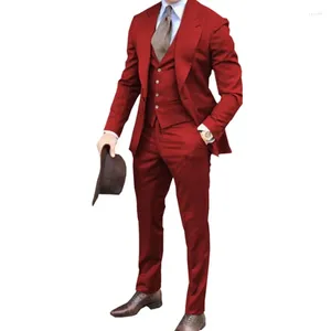 Men's Suits Mens Groom Tuxedos Brown Prom Wedding Men Slim Fit Cotton Costume Formal For 3pcs(jacket Pants Vest)