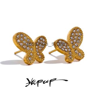 Stud Yhpup Exquisite Cubic Zirconia Stainless Steel Butterfly CZ Small Stud Earrings Waterproof High Quality Daily Fashion Jewelry J231204