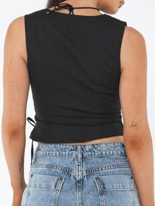 Coletes femininas Wilcliar Mulheres Verão Slim Tank Tops Cor Sólida Frente Botão Colete Lado Cruz Tie-Up Colete Streetwear