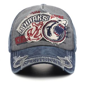 New Embroidered Shark Cowboy Duck Tongue Hat Made of Old Washed Trendy Men's Personalized Baseball Hat Women's Sunshade and Sunscreen Hat