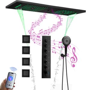 Musica LED 36*12 pollici Soffione doccia Bagno Termostatico Pioggia Cascata Nebbia Nero LED Sistema di rubinetti per doccia