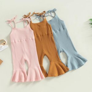Trousers 1-5Years Toddler Baby Girl Summer Jumpsuit Sleeveless Tie Strap Ribbed Romper Bell Bottoms