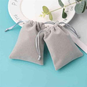 100 Personalized Drawstring Velvet Bag Grey Jewelry Packaging Chic Small Wedding Party Pouch Christmas Birthday Gift Bags3079