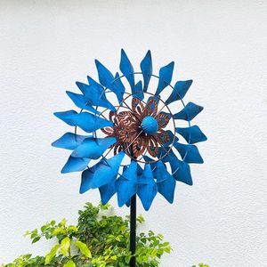 Decorazioni da giardino Mulino a vento bifacciale per esterni Arte in ferro Rotante a 360 gradi Ornamenti decorativi europei per la scuola materna solare