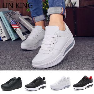 Höjd ökande skor Lin King Spring Autumn Wedges Ladies Casual Höjd Öka skor Big Size Women Lace Up Platform Swing Shoes Chaussure Femme 231204