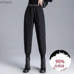 メンズパンツファッションハイウエストホワイトダックダウンパッド入りパンツ女性のための厚い暖かい冬のズボンレターハーレムパンツ女性PT-256 YQ231204