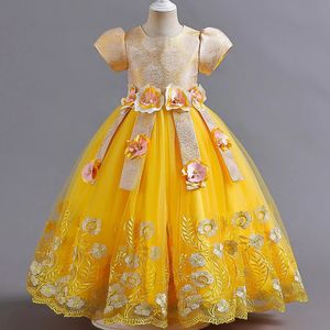 Girl's Dresses 2023 Year Teenager Girls Elegant Long Flowers Princess Dress Carnival Easter Ceremony Party Sequins Ball Gown 231204