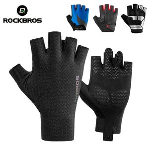 Luvas de Ciclismo ROCKBROS Luvas de Ciclismo Bicicleta SBR Pad Metade Dedo Luva Verão Bicicleta Homens Mulheres Anti-Slip Respirável À Prova de Choque Luva Esportiva 231204