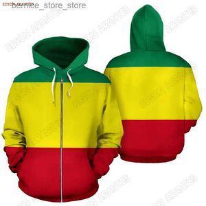 Sweats à capuche pour hommes Sweatshirts Ethiopie Afrique Zip Up Sweat à capuche Manteau Hommes Femmes Nouveau drapeau éthiopien Sweat à capuche personnalisé unisexe pull survêtement S-7XL Q231204