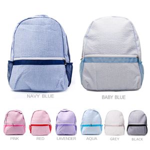 أكياس مدرسة Domil Seersucker Stripes Cotton Classic Backpack Soft Girl Personalized Back Dom031264H