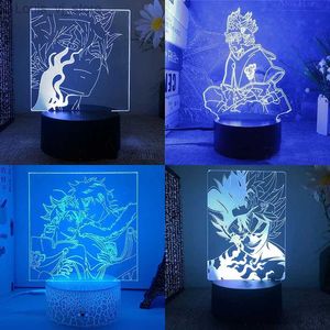 Luci notturne Trifoglio nero Asta Yuno 3d Lampada a led per camera da letto Mange Luci notturne Anime Action Figure Avatar Room Decor Regalo per bambini Luces YQ231204