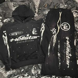 Erkek Trailtsits Hellstar Yeni Erkek Hip Hop Grafik Baskı Trailsuit Moda Günlük Sweatpants Kaputlu Sweatshirt İki Parça Track Pants Y2K Suit Q231204