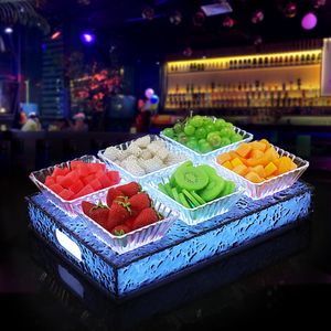 Piatto di frutta con ghiaccio acrilico KTV Supporto speciale per bagliore di ghiaccio per piatti Piatto di snack a LED con quattro sei piatti di frutta secca