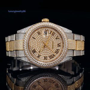 Yellow Gold Hip Hop Fashion Märke smycken VVS Iced Out Moissanite Diamond Watch i rostfritt stål