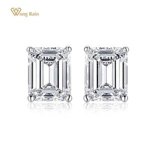 Stud Wong Rain 925 Sterling Gümüş Emerald Cut Oluşturuldu Moissanite Taş Pırlantaları Beyaz Altın Küpe Nişan Güzel Takılar256K