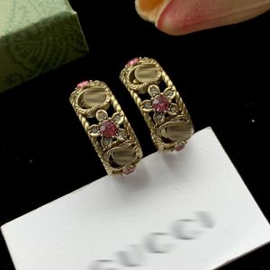 Placcato argento 925 di lusso designer di marca lettere stud geometriche donne famose rotondo cristallo strass orecchino matrimonio perty gioielli circolare diamante 131106