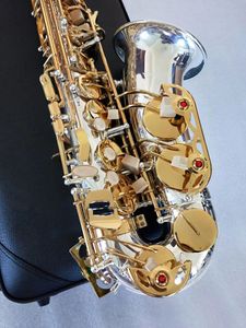 مفتاح ذهبي مطلي بالفضة عالي الجودة العلامة التجارية الجديدة A-WO37 Alto Saxophone Professional Sax مع لسان حال