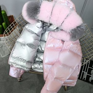 Winter Down Jacket Women Double-sided Wear Short Outerwear Fox Fur Collar White Duck Coats Students Tops Black Pink