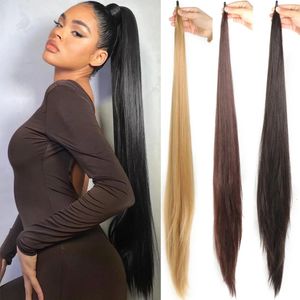 Synthetic Wigs Synthetic Flexible Wrap Around Ponytail 32Inch 80CM Super Long Straight Hair Clip In Ponytails s Fake Hairpiece Women 231204