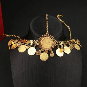 Headwear Hair Accessories Coin Pendant Head Chain Turkish Coin Gold Plated Pendant Women Hair Smycken Bröllop Presenttillbehör Klipp 231204