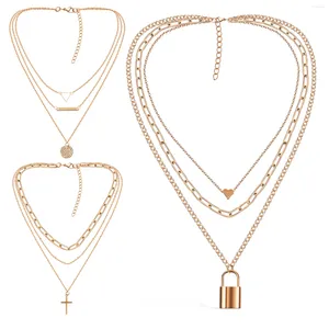 Anhänger Halsketten 3 stücke Dekor Metall Halskette Für Frauen Europäischen Amerikanischen Schlüsselbein Weibliche Layered Miss