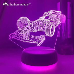 Luzes noturnas F1 Fórmula 1 Carro de corrida 3D Illusion Led Night Light para quarto de criança Luz noturna decorativa Presente exclusivo para quarto de crianças Lâmpada de mesa YQ231204