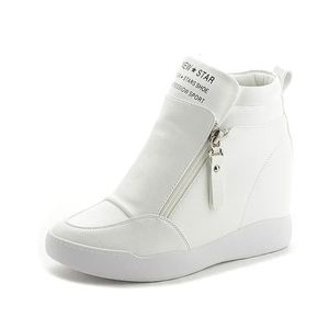 Height Increasing Shoes High Top Women Sneakers Autumn Winter Hidden Heel Casual Shoes Side Zip Women White Platform Wedge Rivet Shoes 231204
