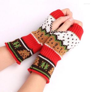 5本の指の手袋クリスマスツリーフィンガーレス女性ミトン冬の暖かいカワイイニットスリーブソフトガールパンクゴシックロリータ