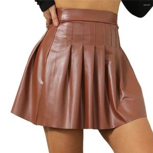 Etekler Yüksek Bel Seksi Pileli Etek Moda Kadınlar PU Deri Mini Etirtler Lady Slim Fit A-Line Mini Kısa Dans Kulüpleri