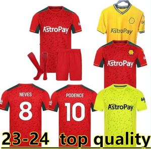 Wolves 23 24 Home Soccer Jerseys RAUL SEMEDO NETO NEVES TRINCAO Wanderers J OTTO PODENCE GIBBS HEE CHAN Wolverhampton 2023 2024 Football Shirts Men Kids Kit uniform66