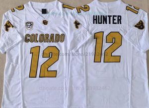 Travis Hunter Colorado Buffaloes Camisa de futebol costurada 2 Shedeur Sanders 21 Shilo Sanders Colorado 100th Anniversary Patch Mens Jerseys S-3XL branco