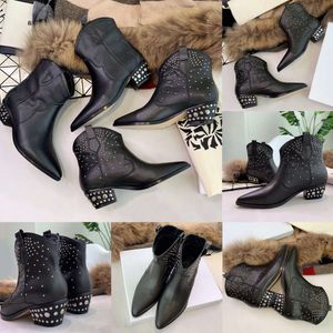 Boots Isabel Scarpe da donna Fashion Designer Western Knight Cowboy Rivet Booties 4,5 cm Taghi da 30 cm Girth Girth di qualità MOTORE COWSKIN COMBAT YJ1F 35-41