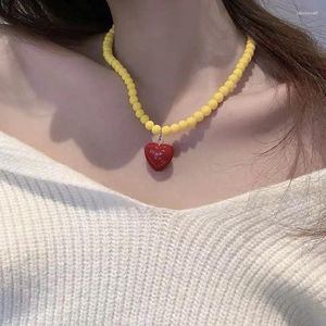 Collane con ciondolo Collana girocollo con perline acriliche colorate, dolce e carino, per le donne, personalità, fascino della Boemia, cuore rosso, regalo di gioielli per feste