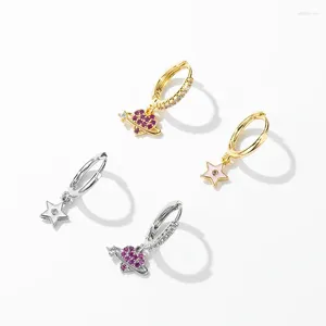 Hoopörhängen Brilliant Crystal Zircon Fine Love Small Minimalist Pink Star Oil Craft For Women Jewelry 2023