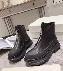 علامات تجارية عالية الجودة أحذية الرجال نساء فطائر Slick zip boot أسود أبيض من جلد العجل من الجلد مستدير أخمص القدمين مطاطية الغلاف