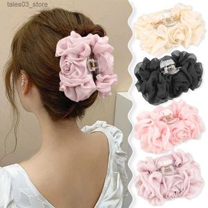 Headwear Hair Accessories Silk Chiffon Flower Hair Claw Ladies Fashion For Women Floral Ponytail Holder Barrettes Hair Pin Jaw Clips Hair Accessories Q231204