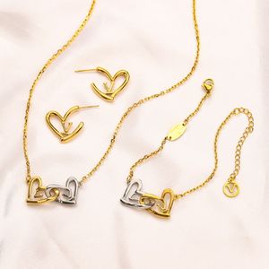 Brincos femininos de marca, pulseira, colar, conjuntos de joias de coração, brinco geométrico banhado a ouro 18K para festa de casamento, joias, sem descoloração, sem desbotamento