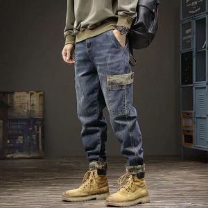 Americano clássico retro jeans masculino solto perna reta moda calças outono pedra lavagem simples calças casuais 21