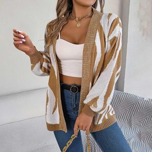 Womens Knits Women S Knitted Sweater Cardigan Long Sleeve Plaid Print Front Open Loose Coat For Spring Autumn Ladies Oversized