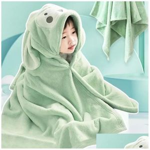 Jaquetas Crianças Bonito Dos Desenhos Animados Com Capuz Toalha De Banho De Praia Macio Coral Veet Fleece Cobertor Animal Born Bathrobe Quilt Washcloth Drop Delive Dh2Ej