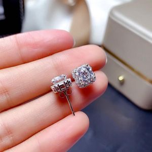 Kolczyki stadnonowe Square 2CT Diamond Earring Real 925 Srebrna biżuteria MOISSANITE WEDPOWIEDZIE DLA KOBIET Men Men185Q