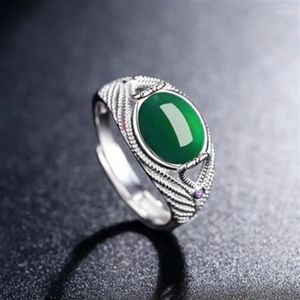 Cluster Rings Natural Green Chalcedony Hand Carved Water Drop Ring Fashion Jewelry Men's And Women's 925 Inlaid Adjustable