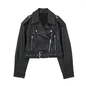 Women's Jackets Autumn Faux Leather Jacket Coat Street Spicy Girl Belt Versatile Top