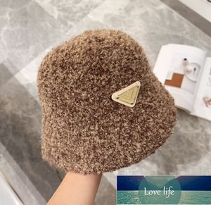 Plush Fisherman Hat Triangle Mark Winter Wild South Korea ciepły wiadro kapelusz damski lamb wełniany ochronę ucha czapki wiadra