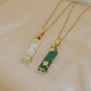 Zielony jadein węzeł tytan stalowy naszyjnik żeńska moda zamożna bambusowa łańcuch obojczyka prosta biżuteria etniczna 276y