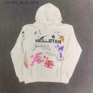 Moletons masculinos Moletons Hellstar Bege Hoodie Frente e Costas Graffiti Imprimir High Street Trend 1 1 Moletons esportivos masculinos e femininos Q231204