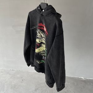 Grafisk hoodie hoody tröja överdimensionerad svart tvättad bomull män kvinnor hip hop pullover hooded jumper casual hood svettstorlek s-xl