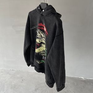 Grafik Hoodie Hoody Sweatshirt Büyük Boy Siyah Yıkalı Pamuklu Erkek Kadın Hip Hop Külot Kapüşonlu Jumper Sıradan Kaput Ter Boyutu S-XL